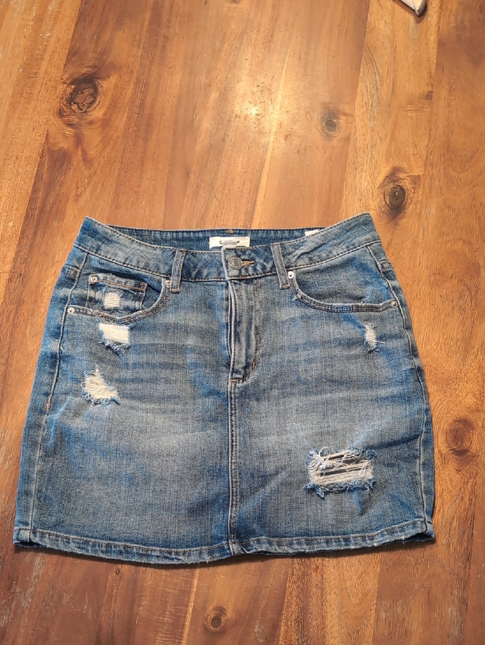 Garage Distressed Denim Mini Skirt in Blue